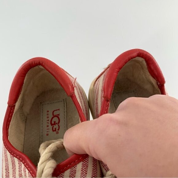 Ugg Australia womens sneakers size 6 37 red canvas striped lace up nautical - Picture 11 of 13
